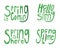 A green lettering with text hello spring, a collection or set of vector stock illustration with vintage words about the coming