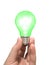 Green light bulb in hand