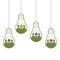 Green Light Bulbs With Wooden Eco Houses And Trees, Think Green Concept