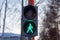 Green light on a pedestrian traffic light. Safe crossing of the road