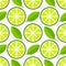 Green lime slices and leaves seamless pattern