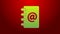 Green line Address book icon isolated on red background. Notebook, address, contact, directory, phone, telephone book