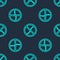 Green line Anti worms parasite icon isolated seamless pattern on blue background. Vector