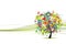 Green line banner with floral tree for your design