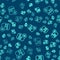 Green line Bingo or lottery ball on bingo card with lucky numbers icon isolated seamless pattern on blue background