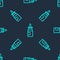 Green line Bottle nasal spray icon isolated seamless pattern on blue background. Vector Illustration