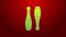 Green line Bowling pin icon isolated on red background. Juggling clubs, circus skittles. 4K Video motion graphic