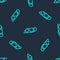 Green line Car headlight icon isolated seamless pattern on blue background. Vector Illustration