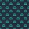 Green line Cargo train wagon icon isolated seamless pattern on blue background. Full freight car. Railroad