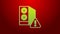 Green line Case of computer with exclamation mark icon isolated on red background. Computer server. Workstation. 4K
