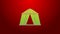 Green line Circus tent icon isolated on red background. Carnival camping tent. Amusement park. 4K Video motion graphic