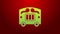 Green line Circus wagon icon isolated on red background. Circus trailer, wagon wheel. 4K Video motion graphic animation