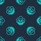 Green line Clown head icon isolated seamless pattern on blue background. Vector