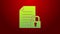 Green line Document and lock icon isolated on red background. File format and padlock. Security, safety, protection
