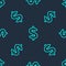Green line Dollar symbol icon isolated seamless pattern on blue background. Cash and money, wealth, payment symbol