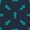 Green line Flashlight icon isolated seamless pattern on blue background. Vector
