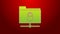 Green line FTP folder and lock icon isolated on red background. Concept of software update. Security, safety, protection