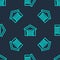 Green line Garage icon isolated seamless pattern on blue background. Vector Illustration