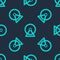 Green line Hamster wheel icon isolated seamless pattern on blue background. Wheel for rodents. Pet shop. Vector