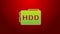 Green line Hard disk drive HDD icon isolated on red background. 4K Video motion graphic animation