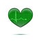 Green line heart rate on the screen in heart shape. Vector isolated electrocardiogram background.