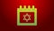 Green line Jewish calendar with star of david icon isolated on red background. Hanukkah calendar day. 4K Video motion