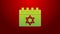 Green line Jewish calendar with star of david icon isolated on red background. Hanukkah calendar day. 4K Video motion