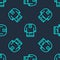 Green line Kosovorotka is a traditional Russian shirt icon isolated seamless pattern on blue background. Traditional