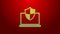 Green line Laptop protected with shield icon isolated on red background. PC security, firewall technology, privacy