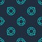 Green line Lifebuoy icon isolated seamless pattern on blue background. Lifebelt symbol. Vector