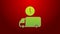 Green line Logistics delivery truck and time icon isolated on red background. Delivery time icon. 4K Video motion