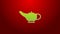 Green line Magic lamp or Aladdin lamp icon isolated on red background. Spiritual lamp for wish. 4K Video motion graphic