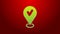 Green line Map pin with check mark icon isolated on red background. Navigation, pointer, location, map, gps, direction