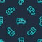 Green line Minibus icon isolated seamless pattern on blue background. Vector