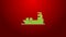 Green line Oil tanker ship icon isolated on red background. 4K Video motion graphic animation