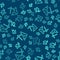 Green line Pickaxe icon isolated seamless pattern on blue background. Vector