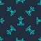 Green line Productive human icon isolated seamless pattern on blue background. Idea work, success, productivity, vision