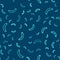 Green line Sausage icon isolated seamless pattern on blue background. Grilled sausage and aroma sign. Vector