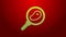 Green line Steak meat in frying pan icon isolated on red background. 4K Video motion graphic animation