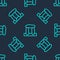 Green line Stonehenge icon isolated seamless pattern on blue background. Vector