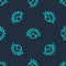 Green line Sunrise icon isolated seamless pattern on blue background. Vector