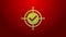 Green line Target and check mark icon isolated on red background. Dart board sign. Archery board icon. Dartboard sign