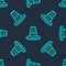 Green line Traffic cone icon isolated seamless pattern on blue background. Vector
