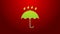 Green line Umbrella and rain drops icon isolated on red background. Waterproof icon. Protection, safety, security