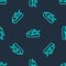 Green line Viking head icon isolated seamless pattern on blue background. Vector