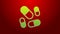 Green line Vitamin complex of pill capsule icon isolated on red background. Healthy lifestyle. 4K Video motion graphic