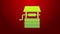 Green line Well with a bucket and drinking water icon isolated on red background. 4K Video motion graphic animation