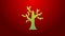 Green line Withered tree icon isolated on red background. Bare tree. Dead tree silhouette. 4K Video motion graphic