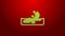 Green line Wrecked oil tanker ship icon isolated on red background. Oil spill accident. Crash tanker. Pollution