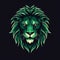 Green Lion Head Logo: Detailed Character Illustration With Neon Colors